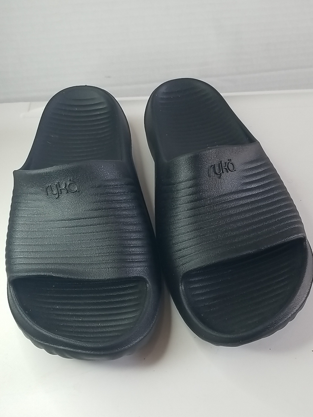 Ryka Men's Black Slide Sandals with Textured Strap